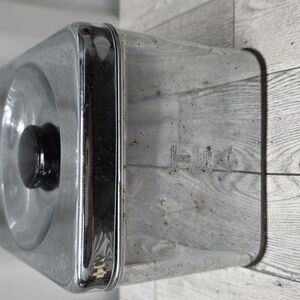 Vinatge Lincoln Beautyware Stainless Steel Tea Canister with Black Lid